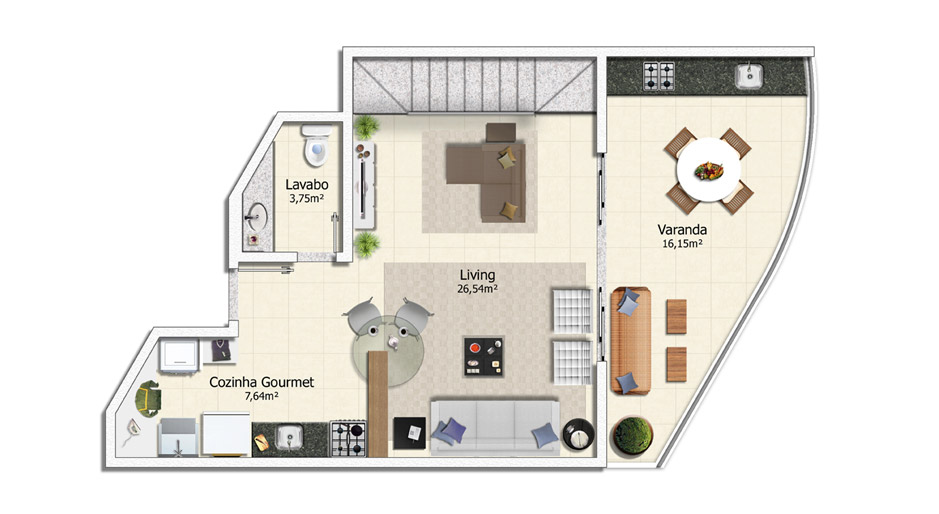 Duplex de 92,36 m² - Pavimento Inferior