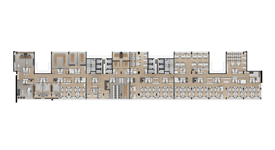 Sugestão de Layout para Junção de 44 Salas (1.508 m²) - Laje Inteira (2º ao 6º Pavimento)