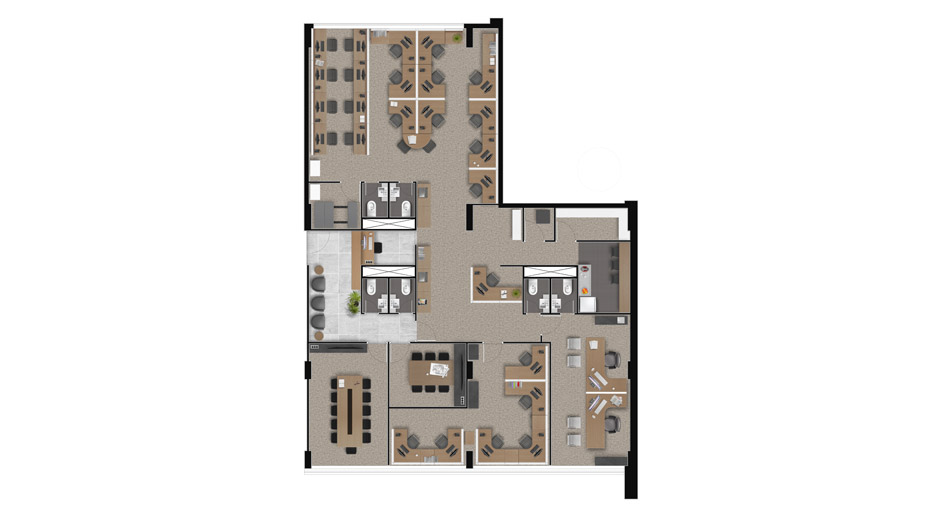 Sugestão de Layout para Junção de 6 Salas (230 m²)