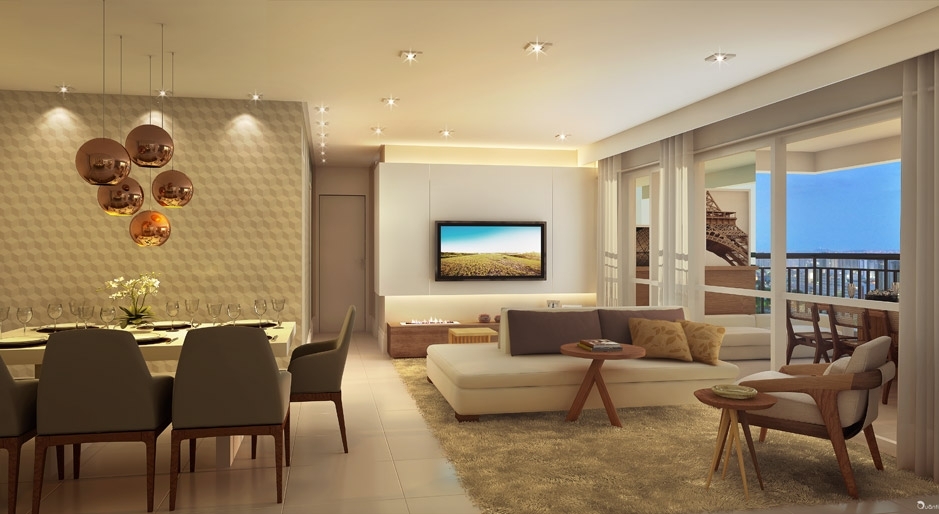 Perspectiva Ilustrada do Apartamento de 4 dormitórios - 120 m² com Living Ampliado