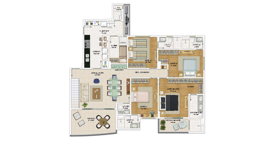 Cobertura, pavimento inferior - 155,95 m² de área privativa