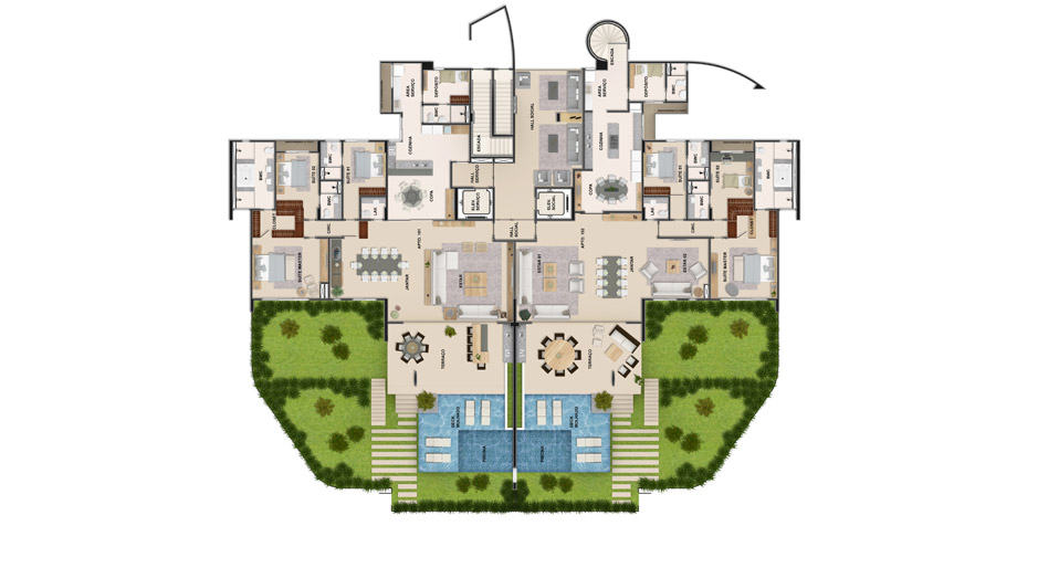Apartamento Jardim - Humberto Zirpoli: Opção personalizada com 3 suítes, 3 Vagas de Garagem, Piscina - 392,58m²