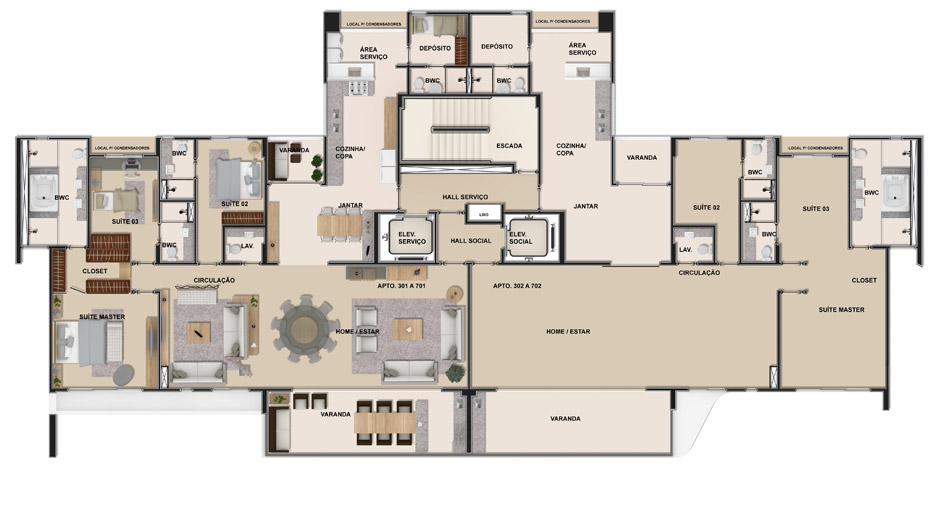 Apartamento Panorâmico - Humerto Zirpoli: Opção personalizada com 3 suítes, 3 Vagas de Garagem. 212m²