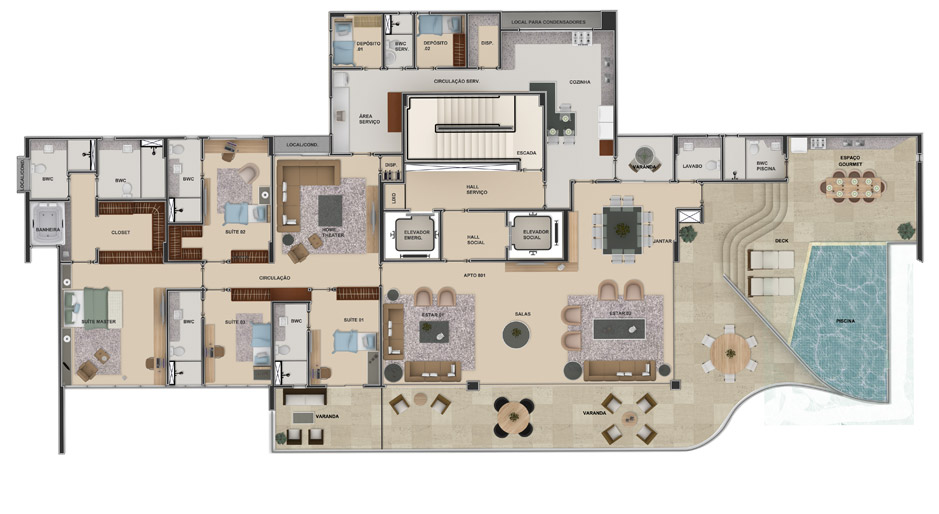 Cobertura Mirante - Romero Duarte: 4 Suites, 4 Vagas de Garagem, Piscina. 431,63 m²