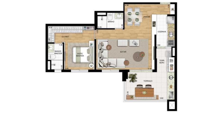 Apartamento 1 Dormitório - 70m² Ampliado