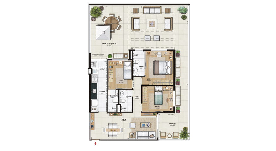 Apartamento 3 quartos (153,02m²) com 2 suítes - Edifício Jardins 2