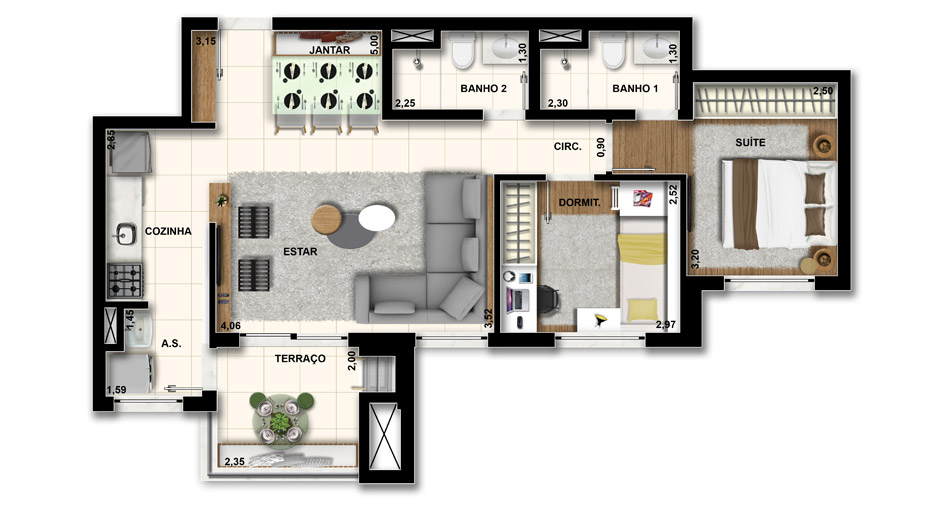 Apartamento 70 m² - Torres 2, 3 e 4