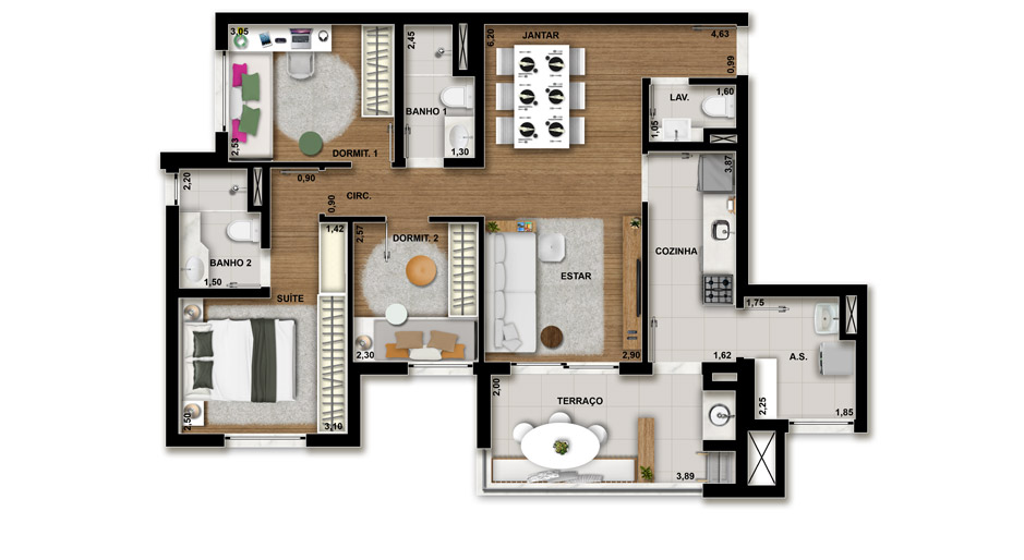 Apartamento 88 m² - Torres 2, 3 e 4