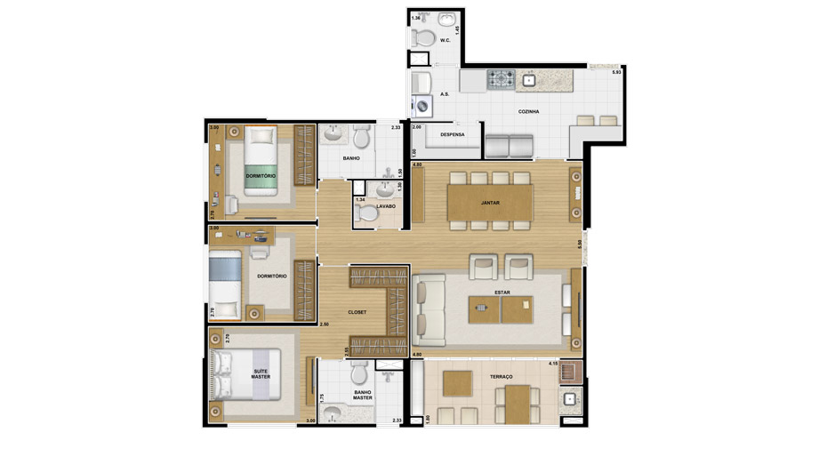 Apartamento de 107 m² - Opção Sala Ampliada