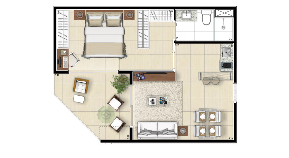 Apartamento de 54,49 m²