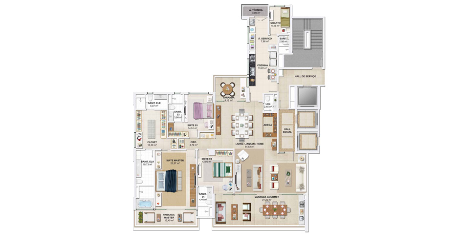 Apartamento Opção 1 Tipo Cristina Chaves Arquitetura -  235,12m²