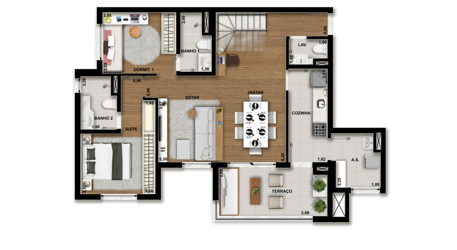 Duplex 170 m² - Piso Inferior