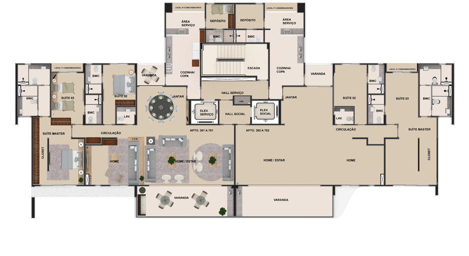 Apartamento Panorâmico - André Carício: Opção personalizada com 3 suítes, 3 Vagas de Garagem. 212m²