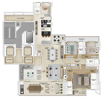 Imagem ilustrativa - Apartamento de 230,21 m² - Torre Borgonha por Cristina Chaves