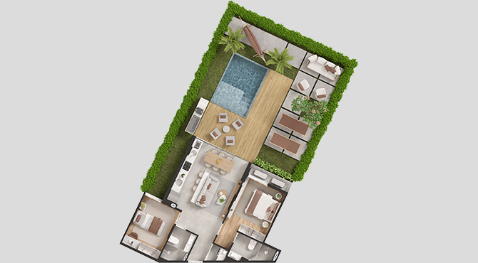 Planta Apartamento Jardim 02 Quartos (59m²)