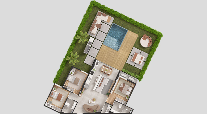 Planta Apartamento Jardim 03 Quartos (78m²)