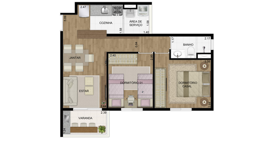 Residencial Cantareira - Apartamento 47 m² - 2 Dormitórios