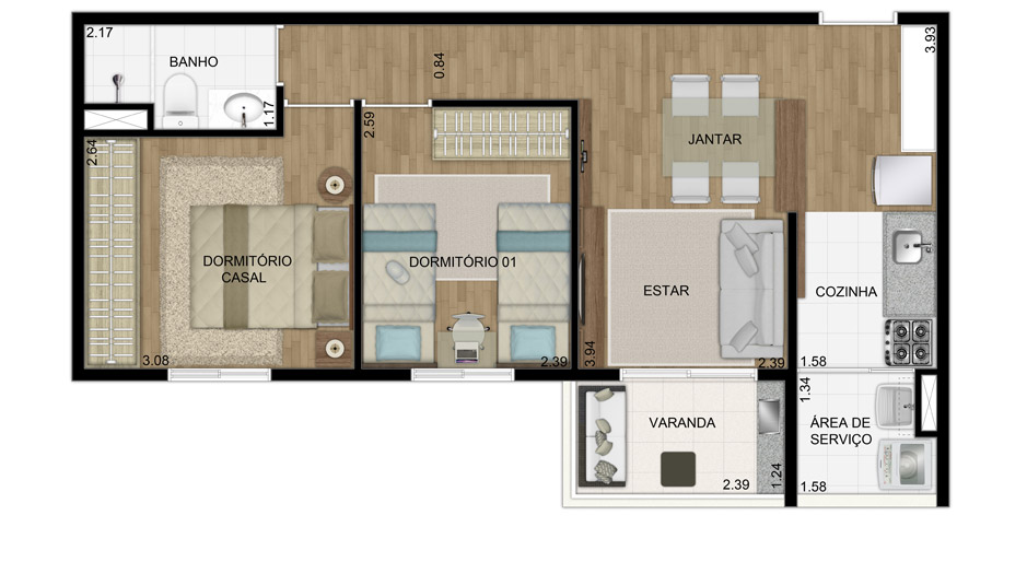 Residencial Cantareira - Apartamento 48,07 m² - 2 Dormitórios