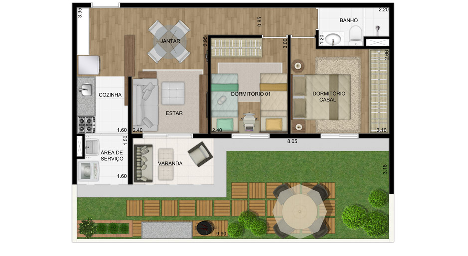 Residencial Horto -  Apartamento Garden 74,02 m² - 2 Dormitórios